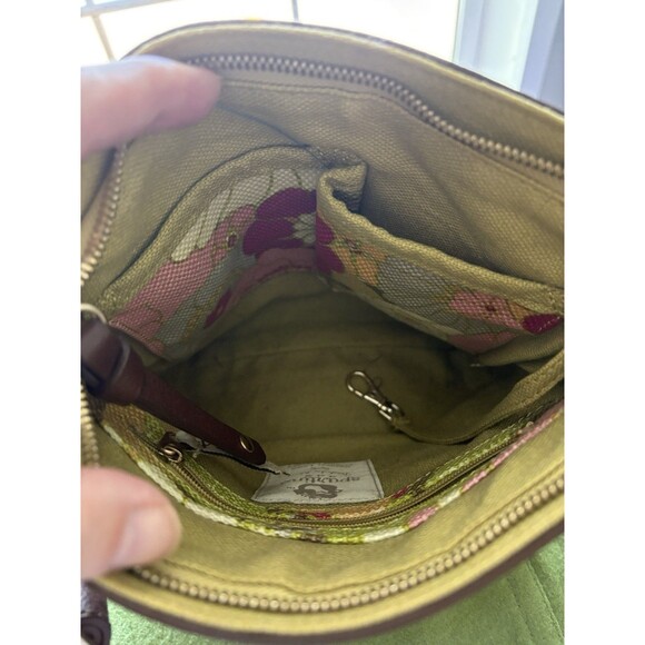 SPARTINA 449 Floral Canvas w. Leather Trim Crossbody Bag Pink/ Green - Picture 6 of 8